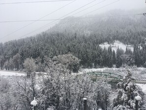 Paradise Ridge south of us , antique trestle  bridge on property