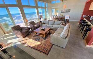 Great room looking north, glows with sunlight