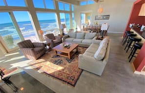 Great room looking north, glows with sunlight