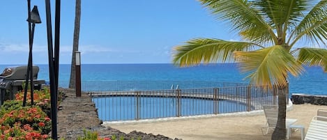 Our beautiful Ocean front pool where the waves sometimes splash in...
