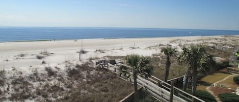 The boardwalk from the pool to the beach.