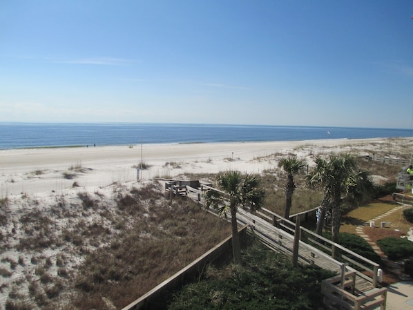 The boardwalk from the pool to the beach.