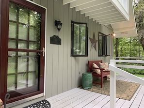 The front deck, a great place to sit with a cup of coffee or store skis at night