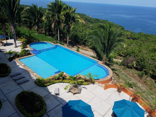 Pool, patio and ocean view at Vista Encantada