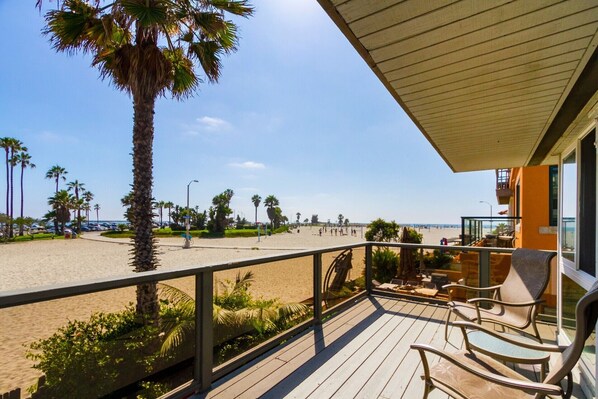 Second Level Deck overlooking volleyball courts 