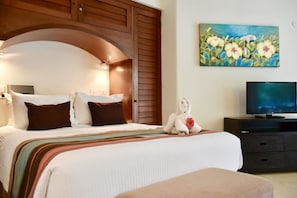 Amazing ocean view suite with queen size bed and kitchenette.