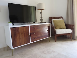 Custom built furniture from local artisan. Smart TV with Netflix, Amazon Prime..