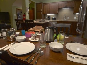 Dining table for 6 with high chair and child proof dinnerware