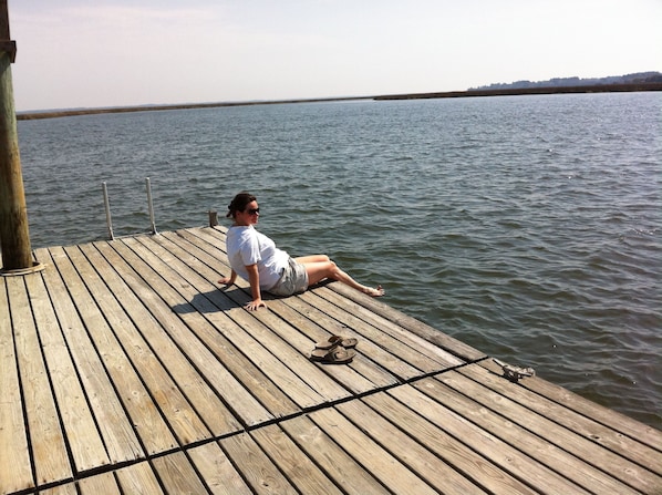 The dock is a great place to relax and watch for dolphins and water birds. 
