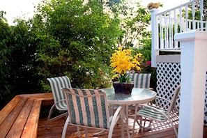 This outside deck perfect for dinning or just relaxing with a cocktail.