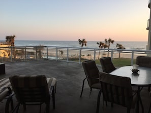 Sunset on private oceanfront balcony