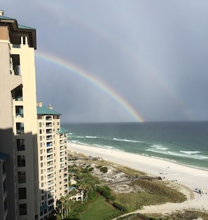 Double rainbow viewed from balcony. Thank you, Lisa, for sending me this pic.