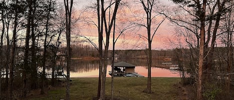 Sunset winter lake view