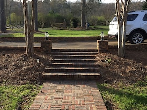 View from front door.  Steps up to driveway.