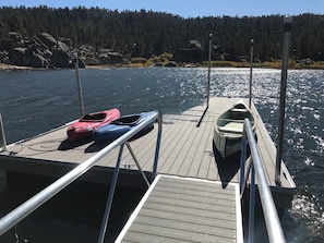 Private dock with kayaks and canoe.