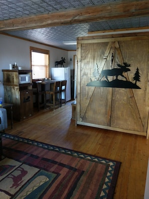 Custom made queen-sized murphy bed.