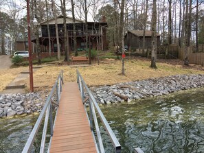  From boat dock of home with level yard,gentle slope to water,boat ramp left