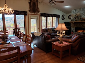 Mountain View from the living room, dinning room, kitchen.  gas fire place & TV