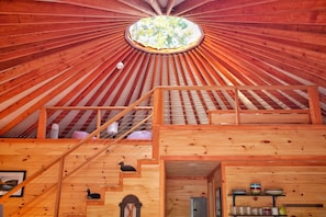 A view of the sleeping loft from the entry way
