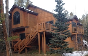 Rear View of House - 2,000 Sq. Ft. over 4 levels.  Outdoor grill on side deck.