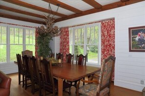 Hand made rustic dining table in family room off of kitchen - Seats 12