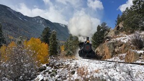 Loop Railroad Train Behind the Cabin. Runs May -December