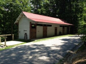 3 Stall barn, tack room, and bunk room with 2 twin beds, sink
