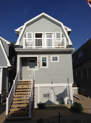 back entrance; upstairs balcony for  both back BR, with river view 