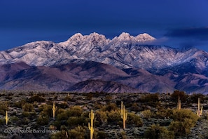 snow on Four Peaks, view from the barn