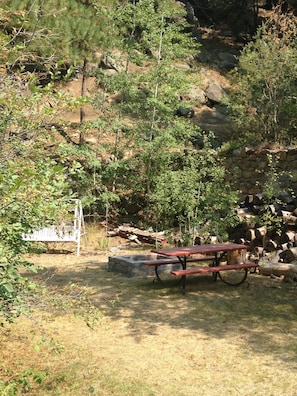 picnic table and fire pit
