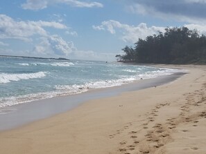 view of our quiet sandy beach and small island