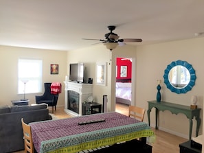 Dining room and view into the living room