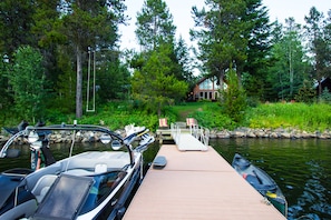 Deep water dock for your boat or ask about renting our Wakeboard boat pictured.