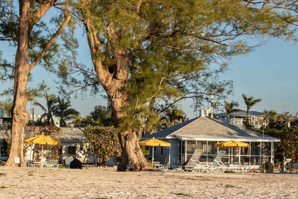 Our little duplex cottage on the beach- survived Hurricane Helene!