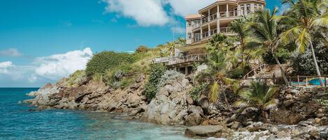 View of private beach and villa from Magens Bay