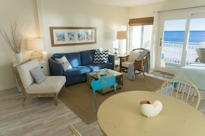 Cozy beach unit, looking out at the water.