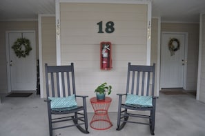 Coastal Comfort is the condo on the left side. Rocking chairs are for your use.