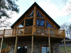 Huge deck and lower patio overlooking the lake.