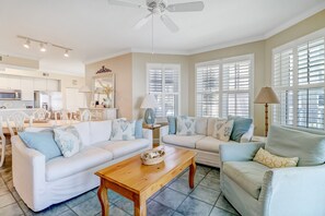 Oceanfront Living Area with Flat Screen TV