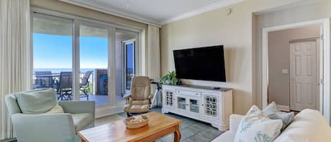 Oceanfront Living Area with Flat Screen TV