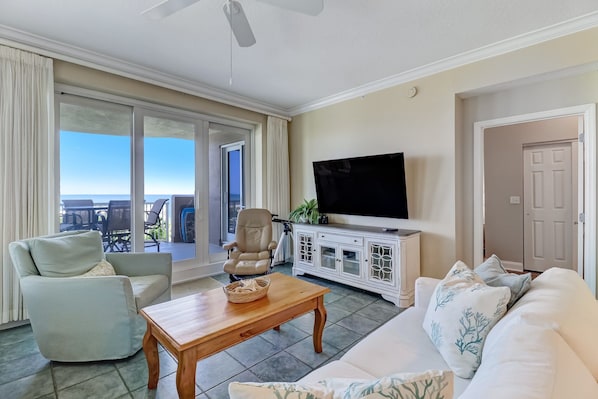 Oceanfront Living Area with Flat Screen TV