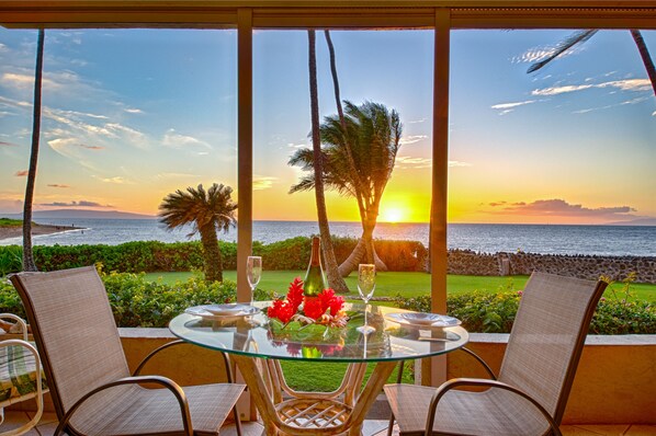 Sunset champagne on our lanai.