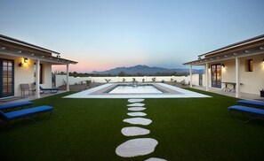 Walled & shaded courtyard looking out to the stunning Santa Rita Mountains.