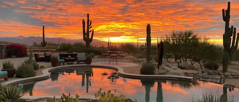 Sunrise outside your window, overlooking the pool