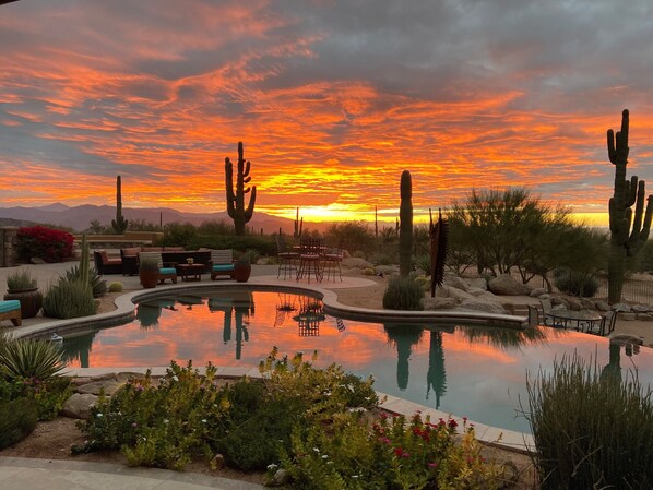Sunrise outside your window, overlooking the pool