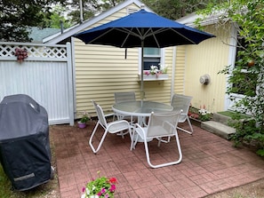 Very private rear patio with gas grill.