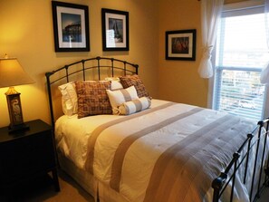 Upscale bedroom furnishings throughout