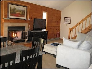 Wood Fireplace and 42 Plasma TV - Great sectional couch to hang out on.