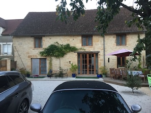 Evening view of front of barn