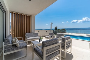 Outdoor furniture in front of the dining area